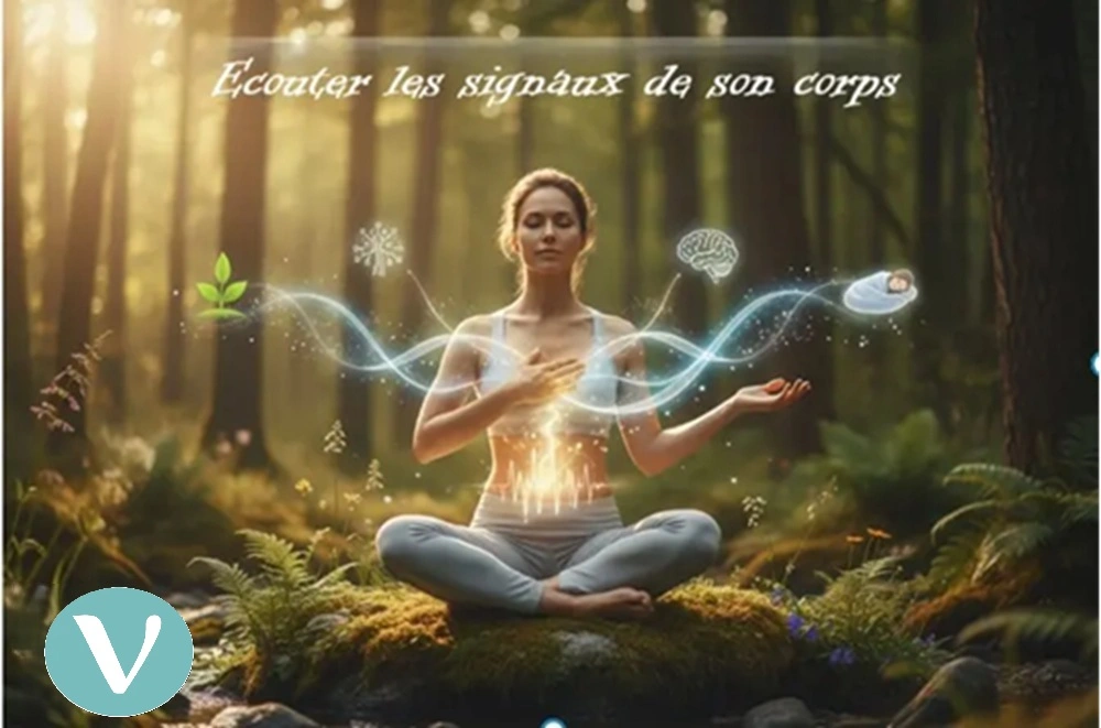 Personne en position de méditation pour écouter les signaux de son corps en pleine forêt en Prévention et Bien‑être