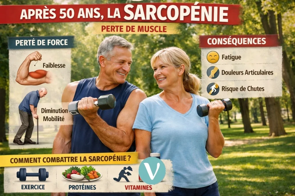 Homme et femme de plus de 50 ans dans un parc qui font de la musculation pour combattre la sarcopénie